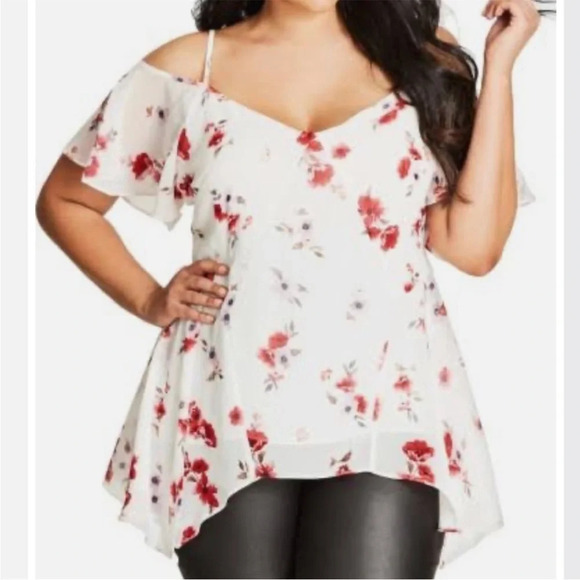 City Chic Pretty Girl Floral Cold Shoulder Blouse - Picture 1 of 8